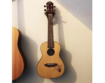 Elegant Ukulele Wall Mount. Display any Soprano Uke! Upright Storage for Ukelele or Mandolin Instrument, White, Black Holder, Red, Blue Etc.