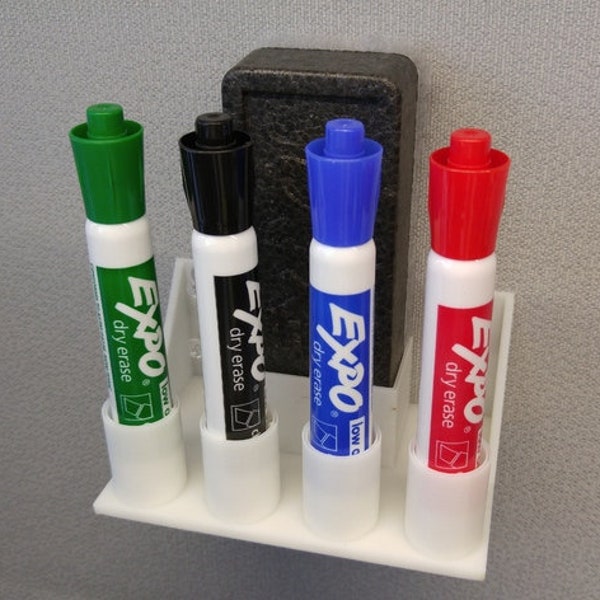 Magnetic Whiteboard Marker and Eraser Mount! Choose Screws or Magnets. Dry Erase, Keep on Corkboard or Wall. 3d-Printed for Office/Meeting!