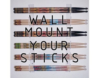 Wall Mount for Drum Sticks! Display 2 or 3 Pairs of Drumsticks per Set! Holds Promark, On Stage, Zildjian, Vic Firth, Nylon, Maple, Birch