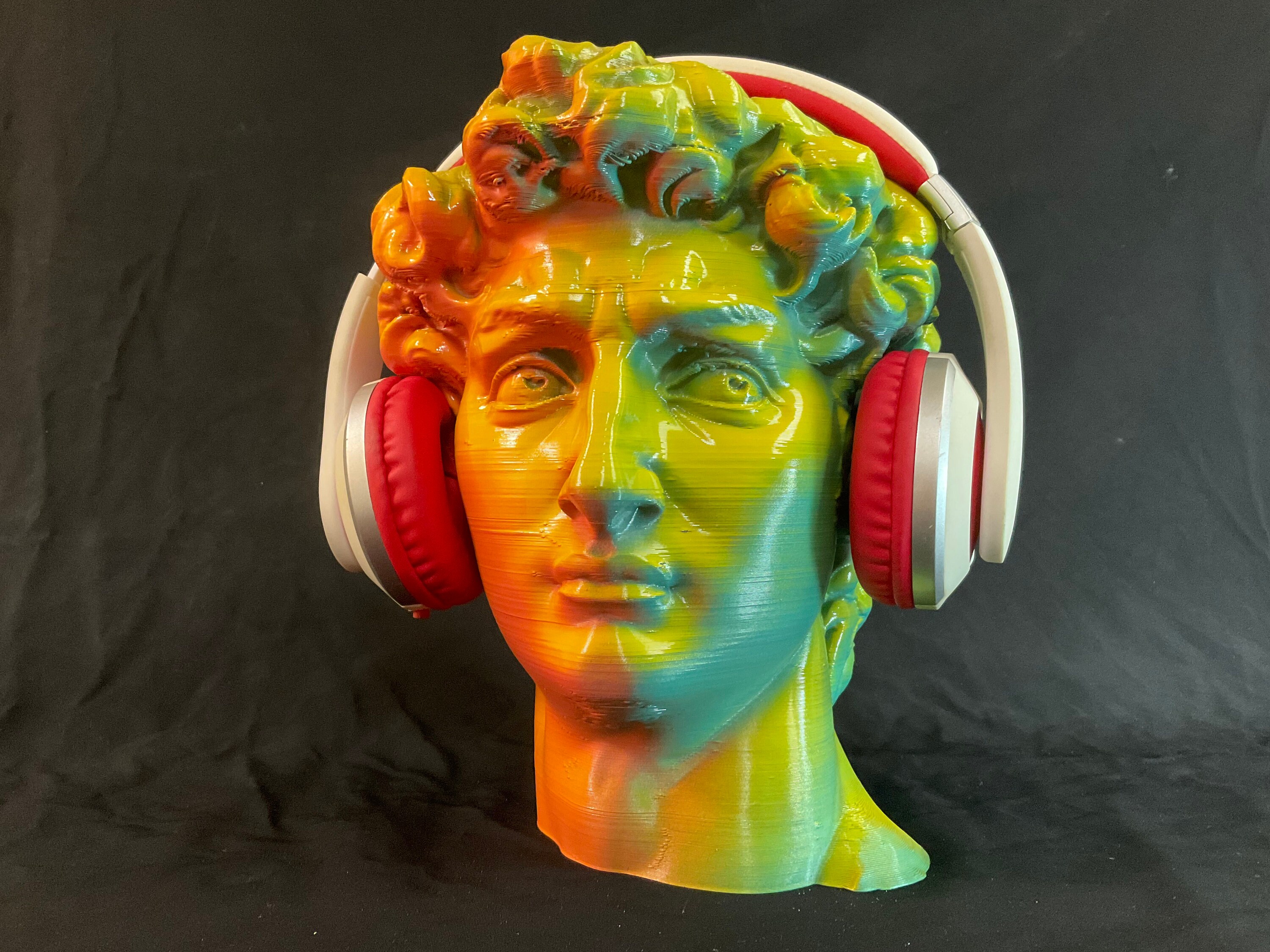 Sunset Fade David Headphone Stand | Artistic Desk Decor | Unique Gradient Michelangelo | Vibrant Music Accessory