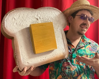 Tostada gigante con mantequilla para decorar la pared: arte para panadería, cafetería y cocina. Pan falso para food trucks, restaurantes y decoración para la dopamina.