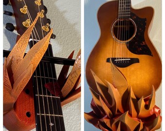 Vertical Fire Guitar Wall Mount – Unique Flame Guitar Holder for Electric, Acoustic, Bass, Dreadnought, Les Paul, Strat & More