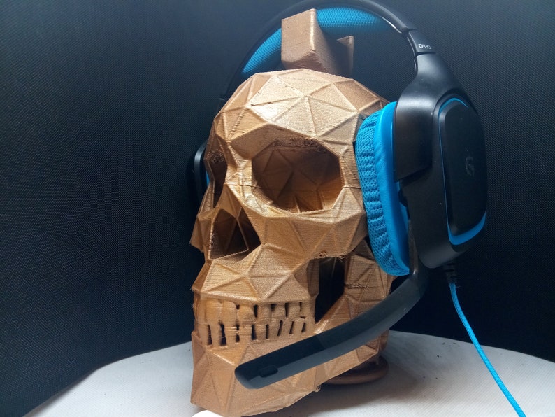 Soporte para auriculares de calavera geométrica Soporte para auriculares, colgante dorado brillante, juego de busto/Hip Hop/grabación Beat Home/escritorio de productor/juegos. imagen 7