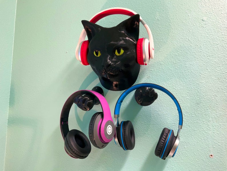 Black Cat Wall Hanger Cat Headphone Stand Like Etsy