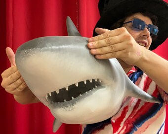 Grey/White Giant Shark with Prominent Teeth Marine Life Showstopper Decor  Bold Oceanic Centerpiece Unique Home Decor