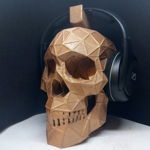 Soporte para auriculares de calavera geométrica Soporte para auriculares, colgante dorado brillante, juego de busto/Hip Hop/grabación Beat Home/escritorio de productor/juegos. imagen 3