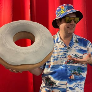 Giant White Frosted Donut Decor – Donut Wall Stand, Donut Bar Display, Dessert Stand Cake, Choccy Donut, Coffee Poster