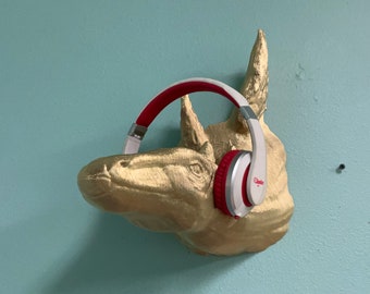 Gold Stegosaurus Headphone Stand - Dino Decor, Wall-Mounted Holder