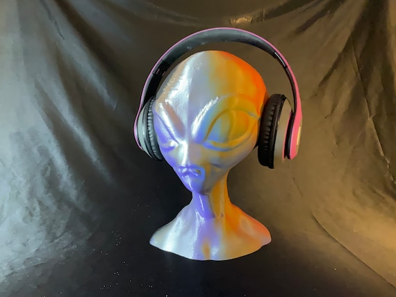 Psychedelic Alien Head Headphone Stand Headset Holder Rack, Grey Area 51 Extraterrestrial  Hanger. Game/hip Hop/beats Recording Desk/gaming 