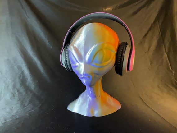 Psychedelic Alien Head Headphone Stand Headset Holder Rack Grey
