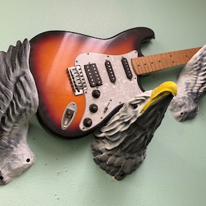 Rock N&#39; Roll Eagle Guitar Wall Hanger, Dramatic 3-Piece Set, Striking Instrument Holder for Guitars, Bass & Ukuleles, Perfect Unique Gift