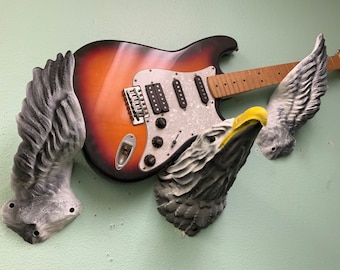 Supporto da parete per chitarra Rock N&#39; Roll Eagle, set da 3 pezzi, straordinario supporto per strumenti per chitarre, bassi e ukulele, regalo unico e perfetto.