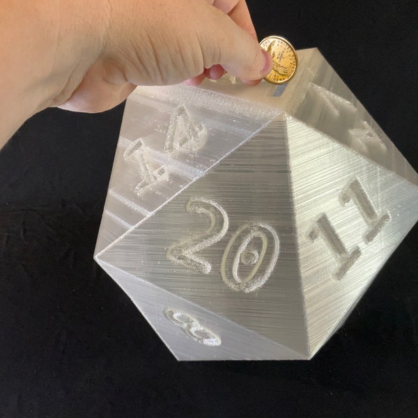 D20 Transparent Coin Bank! 20-Sided Die Piggy Bank for Change, Hexagonal-Shaped Dice-themed/Dungeons and Dragons/Tabletop/Pen and Paper Game