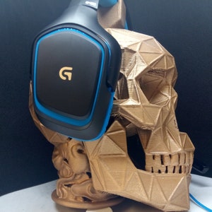 Soporte para auriculares de calavera geométrica Soporte para auriculares, colgante dorado brillante, juego de busto/Hip Hop/grabación Beat Home/escritorio de productor/juegos. imagen 8