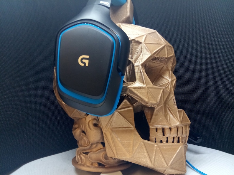 Soporte para auriculares de calavera geométrica Soporte para auriculares, colgante dorado brillante, juego de busto/Hip Hop/grabación Beat Home/escritorio de productor/juegos. imagen 8