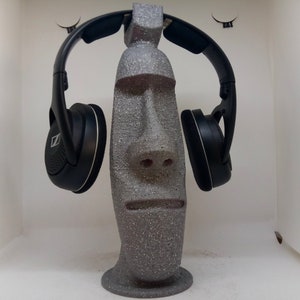 Moai Statue Headphone Rack! &quot;Easter Island-Style&quot; Headset Hanger. Heads Up, Listen! Pacific/Polynesian Archipelago-Themed Earphone Stand.