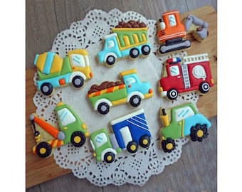 Adorable Construction Machine Cookie Cutter Set! 8 Machines Including Concrete Mixer/Dump Truck/Excavator/Crane Arm/Truck/Van Wagon/Tractor!