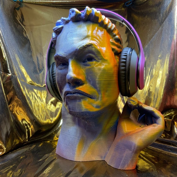 Elon Musk Psychedelic Headphone Holder: Rogan Moment in Vibrant Colors - Must-Have Desk Accessory!