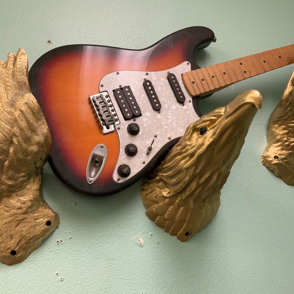 Gold Eagle Guitar Wall Hanger - Customizable Color - Rock 'N' Roll Style - Unique Music Decor - Striking 3-Piece Metallic Design