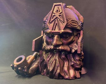 Dwarf Headphone Stand with Pipe | Fantasy Desk Decor | Colorshift Viking Statue | Gamer Headphones Holder | DnD Gift