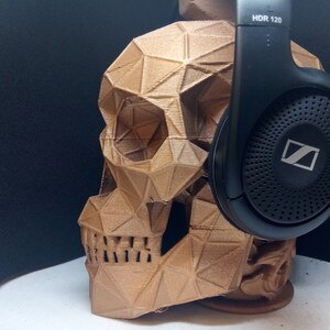 Soporte para auriculares de calavera geométrica Soporte para auriculares, colgante dorado brillante, juego de busto/Hip Hop/grabación Beat Home/escritorio de productor/juegos. imagen 4