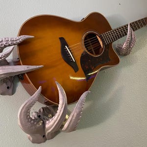 Silver Octopus Guitar Wall Mount | Kraken Guitar Hanger for Bass, Acoustic, Les Paul, Telecaster | Nautical Decor | Cthulhu Stand