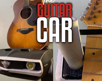 Wall Mounted Muscle Car Guitar Holder – 70s Black Hot Rod Shelf for Electric, Bass, or Acoustic – Cool Gift for Guitar Players