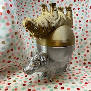 Vide-poches hippopotame ! Plat hippopotame pour bijoux, rangement, alliances, fourre-tout, stylos, clés, crayons ! Sur le thème des ongulés dorés/artistiques !
