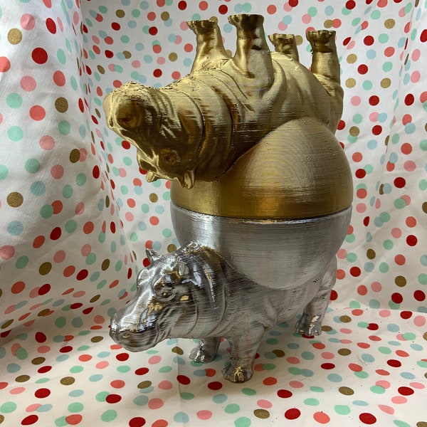 Hippo Trinket Bowl! Hippopotamus Dish for Jewelry, Storage, Wedding Rings, Catchall, Pens, Keys, Pencils! Golden/Artistic Ungulate Themed!