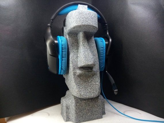 Moai Statue Headphone Rack! Easter Island Statue Headset Hanger. Heads Up, Listen! Pacific/Polynesia Island Tongariki-Themed Earphone Stand