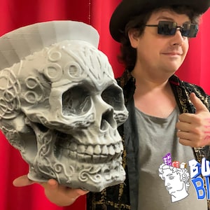 Finely Detailed Skull Wastebasket | Gothic Decor Bin | Dia de los Muertos Inspired | Unique Trash Can for Stylish Homes