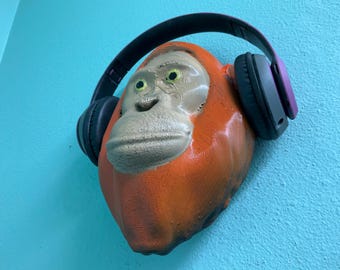 Orangutan Headphone Stand | Unique Wall Mount for Gaming, Office, or Music Room Decor | Fun Animal-Themed Organizer | Customizable Sizes