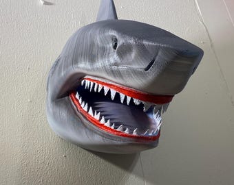 Giant Shark Wall Mount Sculpture – Movie Inspired 3D 20-21" Shark Head Decor for Beach House, Coastal Wall Art, Ocean Lover or Surfer Gift