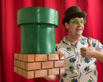 Retro-Inspired Green Gaming Pipe Trash Can - 13 Gallon Unique Novelty Decorative Wastebasket