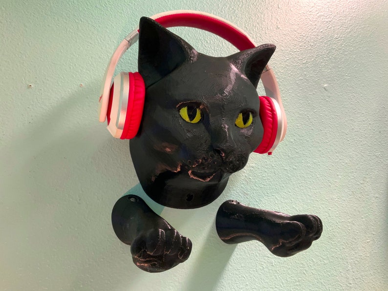 Black Cat Wall Hanger Cat Headphone Stand Like Etsy