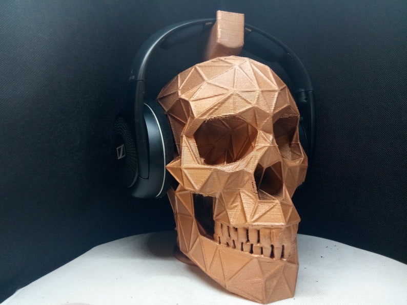 Soporte para auriculares de calavera geométrica Soporte para auriculares, colgante dorado brillante, juego de busto/Hip Hop/grabación Beat Home/escritorio de productor/juegos. imagen 2