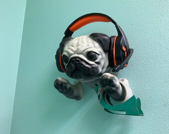 〇Fb左1030 Technics ブルドッグ ヘッドホン犬 4体まとめ フルカラーのパグ柄ヘッドホンウォールラック！イングリッシュ