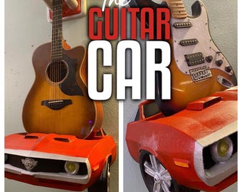 Muscle Car Guitar Wall Mount – 70s Hot Rod Shelf Hanger for Electric, Acoustic, Bass, Banjo, Violin – Unique Guitar Display Stand