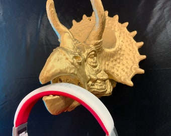 Triceratops Head Wall-Mounted Headphone Stand - Dino Decor & Cable Organizer