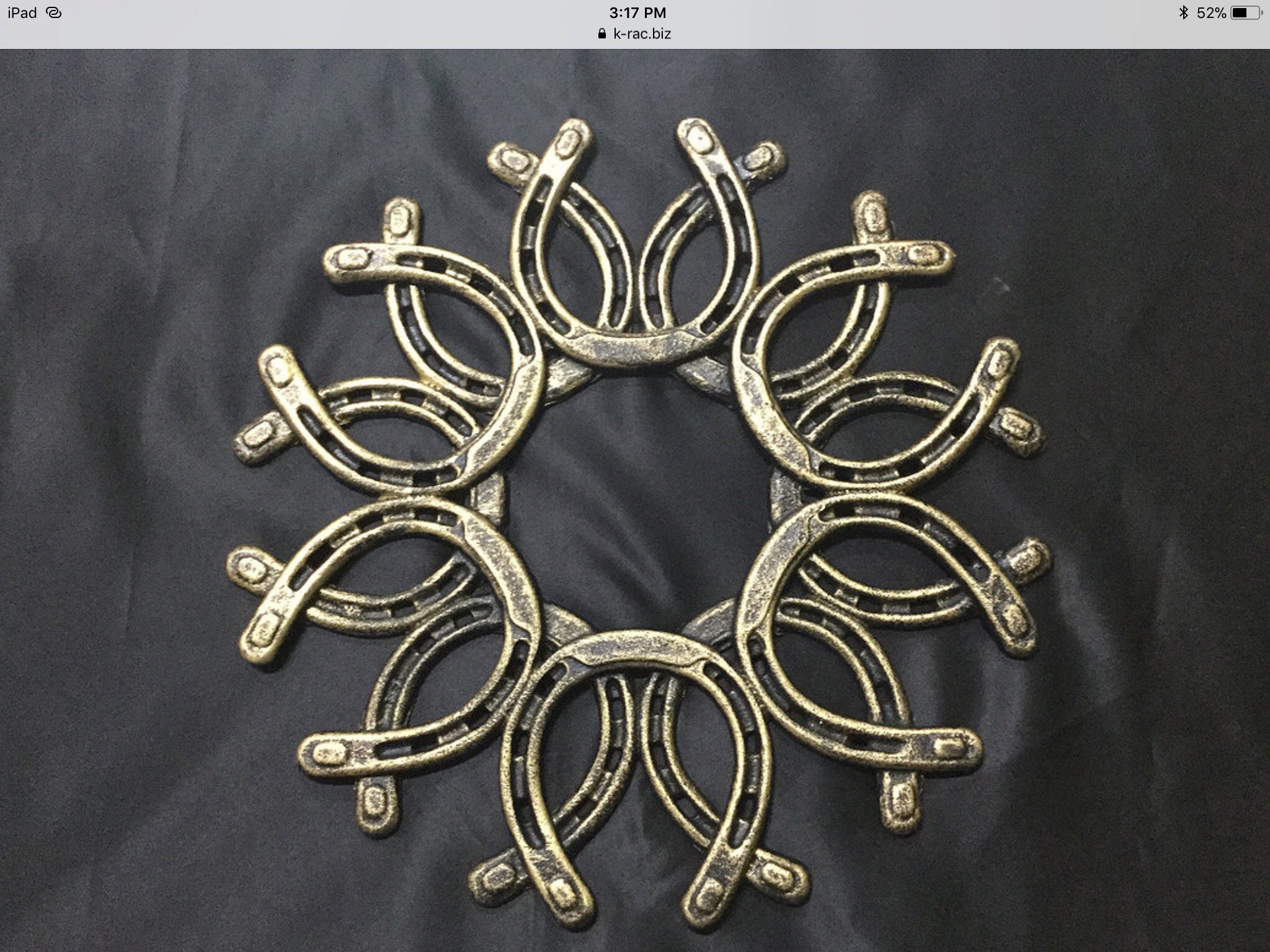 Cast Iron, Black with gold highlights, Horseshoe Wreath