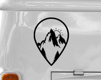 Camper-Van Aufkleber 'Map Icon Berge Sonne' Design | Vielseitige Sticker für Camping, Reisejournale & Mehr | Hochwertiges Vinyl