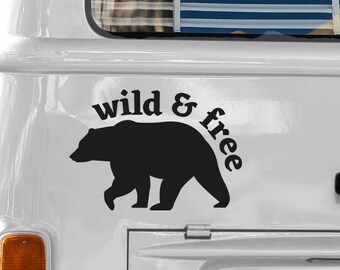 Camper-Van Aufkleber 'Bär wild and free' - Design | Vielseitige Sticker für Camping, Reisejournale & Mehr | Hochwertiges Vinyl