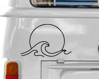 Camper-Van Aufkleber 'Große Sonne mit Welle' - Design | Vielseitige Sticker für Camping, Reisejournale & Mehr | Hochwertiges Vinyl