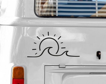 Camper-Van Aufkleber 'Sonne und Welle' Wellen-Design | Vielseitige Sticker für Camping, Reisejournale & Mehr | Hochwertiges Vinyl