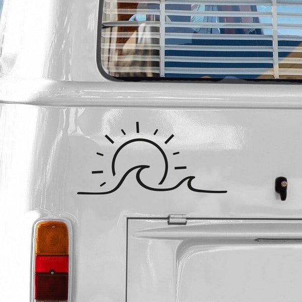 Camper-Van Aufkleber 'Sonne und Welle' Wellen-Design | Vielseitige Sticker für Camping, Reisejournale & Mehr | Hochwertiges Vinyl