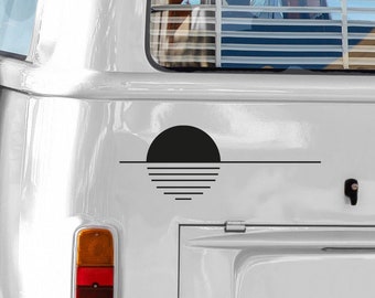 Camper-Van Aufkleber 'Synthwave Sonnenaufgang' - Wellen Design | Vielseitige Sticker für Camping, Reisejournale & Mehr | Hochwertiges Vinyl