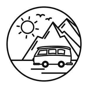 Berge Kreis Van Sonne | Camper Sticker für Auto, Laptop, Notebook, Wasserflasche | Wetterfester Vinyl Decal