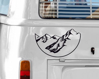 Camper-Van Aufkleber 'Berge Halbkreis' Design | Vielseitige Sticker für Camping, Reisejournale & Mehr | Hochwertiges Vinyl