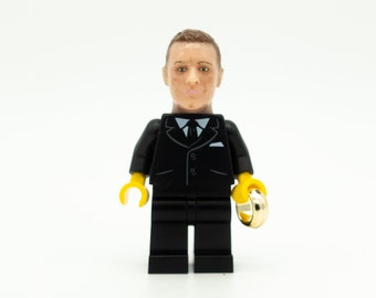 custom individual head for LEGO figure with wedding ring in gift box