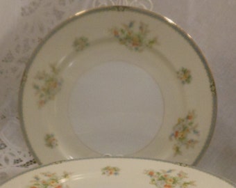 Vintage Noritake Nippon RC Stamp 10" Dinner Plate N1428 Yellow, Blue, Orange & White (No Pink) Floral Bouquet Blue Black Border Toki Kaisha